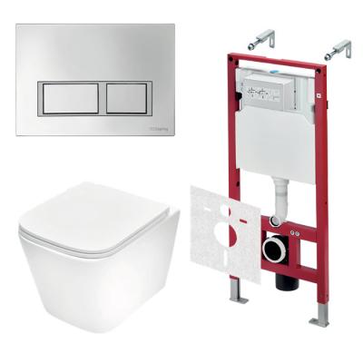 Фото TECEspring Base Комплект: унитаз модель S, инсталяция, панель смыва V с прямоугольными кнопками, цвет: белый / хром глянцевый