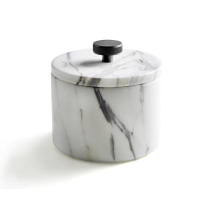 Фото 3SC Apuana 2.0 Контейнер с крышкой настольный d12хh8,5 см, цвет: мрамор White Statuario/никель черный матовый