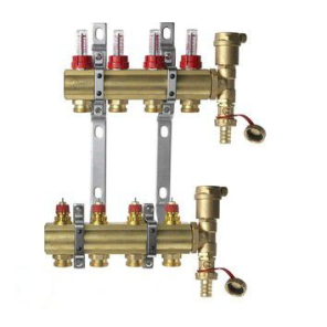 Фото Комплект коллекторов Danfoss FHF-4F set из латуни, 4 контура (088U0724)