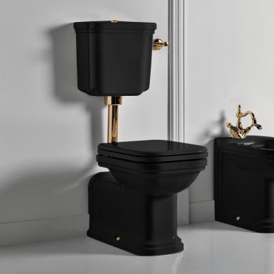 Фото Kerasan Waldorf Унитаз напольный удлиненный c низким бачком, трубой, цвет: черный/золото