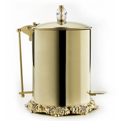 Фото 3SC Bally Ведро с крышкой, педалью, soft close, ручка Swarovski, цвет: золото 24к. Lucido