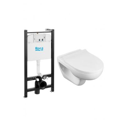 Фото ПЭК Roca Victoria Pack подвесной унитаз Rimless + инсталляция + Slim сиденье дюропласт (7.8931.0.501.0)