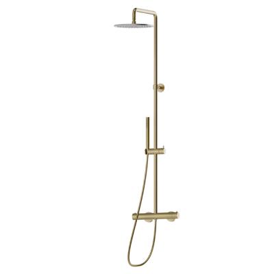 Фото Newform X-Steel; Shower Columns Душевая стойка с  термостатическим смесителем, переключателем , насадкой и душем, цвет: PVD brushed pale gold