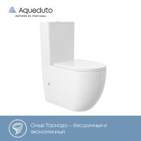 Фото Aqueduto комплект: OVO Plus Унитаз напольный 660*360 безободковый с бачком, Tornado, сиденье с микролифтом, белый глянцевый