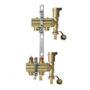 Фото Комплект коллекторов Danfoss FHF-2 set из латуни с кронштейнами и воздухоотводчиками, 2 контура (088U0702)