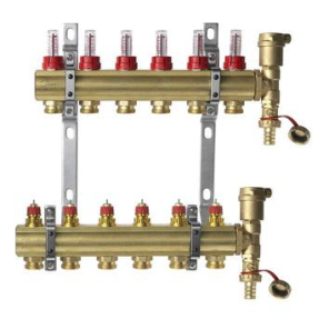 Фото Коллектор Danfoss FHF-6F из латуни для 6 контуров, с преднастройкой и расходомерами (088U0726)