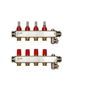 Фото Коллектор Danfoss SSM-4F из нержавеющей стали с расходомерами, 4 контура (088U0754)