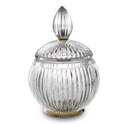 Фото 3SC ELEGANCE Баночка универсальная, D=15/h20 см, с крышкой, настольная, цвет: прозрачный хрусталь/золото 24к.