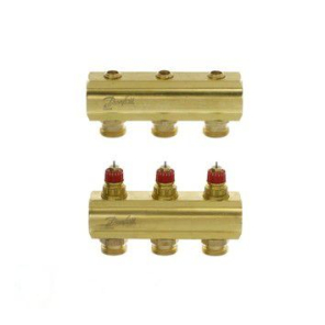 Фото Коллектор Danfoss FHF-3 из латуни для 3 контуров, с преднастройкой (088U0503)