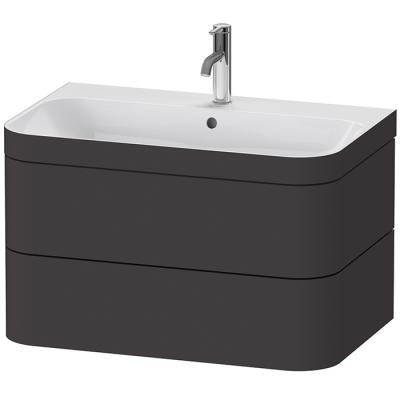 Фото DURAVIT HAPPY D.2 PLUS Комплект мебели 775х490х468 мм, 2 ящ, с 1 отв для смес, в компл.с сиф и донным клап, раковина bi-color, цвет Графит супермат