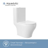Фото Aqueduto комплект: OVO Light Унитаз напольный 610*360 безободковый с бачком, Tornado, сиденье с микролифтом, белый глянцевый