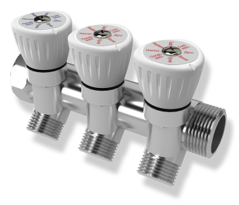 Фото Коллектор Royal Thermo 3/4 3 выхода 1/2" с регулировочными вентилями (RTO 62.003)