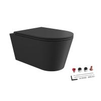 Фото Alice Hide Round комплект: Подвесной унитаз, форма-круг, черный матовый, без сливного механизма, Сиденье для унитаза softclose, Набор крепежный