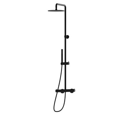 Фото Newform Shower Душевая стойка с  термостатическим смесителем, переключателем , насадкой и душем, цвет:  черный матовый