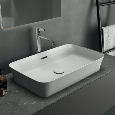 Фото Ideal Standard Ipalyss Раковина 650х395хh120 мм, накладная, прямоуг, без отв. под смес., с крепежом, шаблоном, покрытие: Diamatec цвет: белый глянец