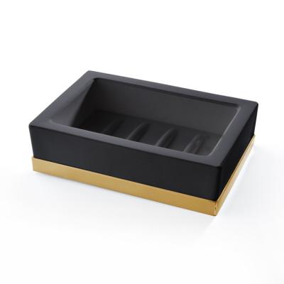 Фото 3SC Mood Deluxe Black Мыльница настольная, композит Solid Surface, цвет: чёрный матовый/золото 24к.