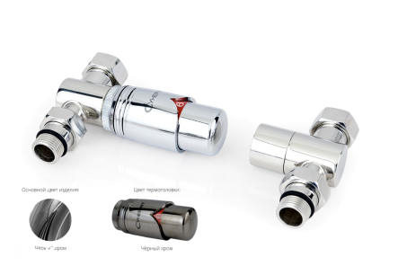 Фото Автоматический терморегулятор прямой Сунержа G 1/2" НР х G 3/4" НГ (набор) муар темный титан - черный хром (15-1420-0000)