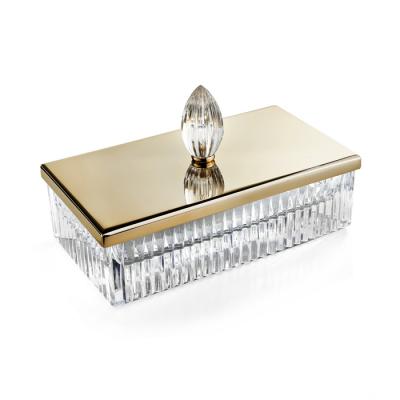 Фото 3SC Elegance Контейнер с крышкой настольный 23хh7х12,5 см, цвет: прозрачный хрусталь/латунь сатинированная матовая
