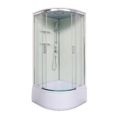 Фото Душевая кабина Loranto NEO 90x90x(170+38) с высоким поддоном 38см, прозрачное закаленное стекло 4 мм, задние стеклянные стенки белые, с двумя полками, профиль серебро (CS-22011)