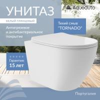 Фото Aqueduto OVO Plus Унитаз подвесной 520*365 безободковый, Tornado, сиденье с микролифтом, белый глянцевый