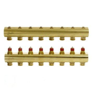 Фото Коллектор Danfoss FHF-8 из латуни для 8 контуров, с преднастройкой (088U0508)