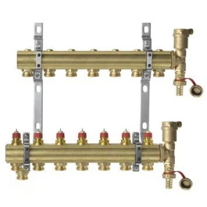 Фото Комплект коллекторов Danfoss FHF-7 set из латуни с кронштейнами и воздухоотводчиками, 7 контуров (088U0707)