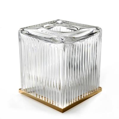 Фото 3SC Elegance Контейнер для бумажных салфеток настольный 13хh15х13 см, цвет: прозрачный хрусталь/латунь сатинированная матовая