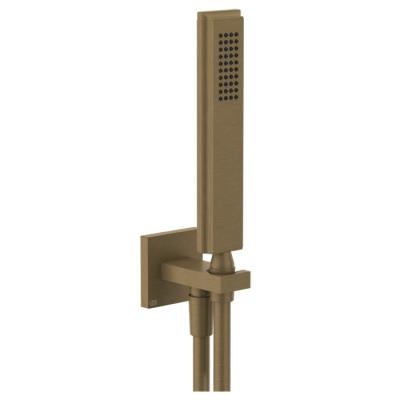 Фото Gessi Eleganza Душевой комплект, состоящий из вывода воды, держателя, шланг черный 1,50 м и лейки, цвет: Antique Brass