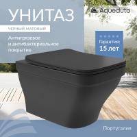 Фото Aqueduto ESTETA Унитаз подвесной 520*370 безободковый, сиденье с микролифтом, черный матовый