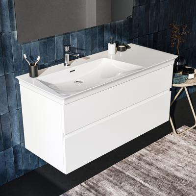 Фото IS Finesse Тумба подвесная 120х50 см левая, 2 ящика softclose, ручка-паз, без сифона EE23033967. Для раковин E2632,E2706,E2696 белый матовый