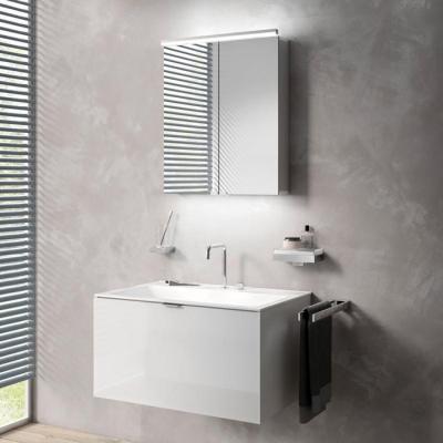 Фото Emco Vanity units Тумба под раковины 9577 114 20/21/22/23, 1208х521хh440мм, подвесная, 1 ящик со стекл фасадом, ручка хром, корпус лак, цвет: белый
