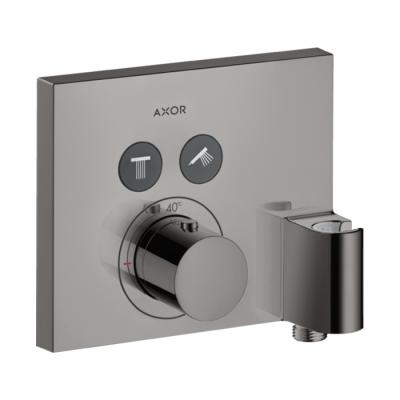 Фото Axor ShowerSelect Смеситель для душа, встраиваемый, термостатический, на 2 выхода, с держателем ручного душа, (внешняя часть), цвет: полированный черный хром