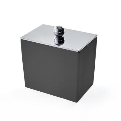 Фото 3SC Mood Black Баночка универсальная, 10х10х7 см, с крышкой, настольная,  композит Solid Surface, цвет: чёрный матовый/хром
