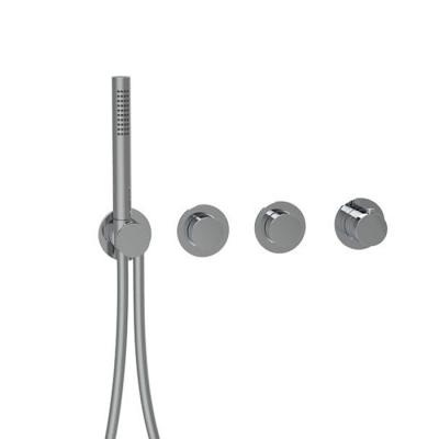 Фото Almar Modular PUSH Внешняя часть термостатического смесителя на 2 потребителя с модулем ручного душа, цвет оружейный металл брашированный PVD