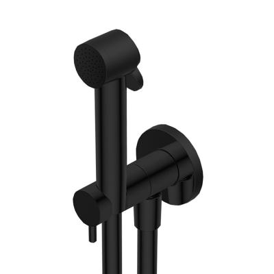 Фото Ritmonio Toilet accessories Гигиенический душ с лейкой из латуни, шлангом 800mm,  с держателем и запорным краном, цвет: Brushed Black Chrome