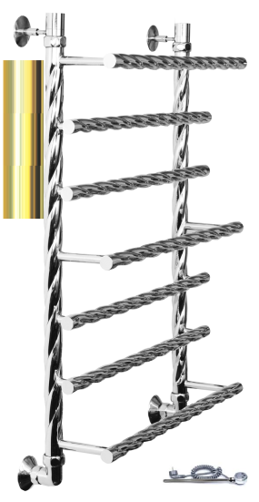 Фото Полотенцесушитель Двин Q BRAID electro 60/50 1"-3/4"-1/2" Электрический  ТЭН справа К эл, Золотой хром (4627170784200)