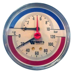 Фото Термоманометр Watts 1/2 аксиальный 120С 10бар (10009465(03.32.005)(TIM80 0-10BAR))
