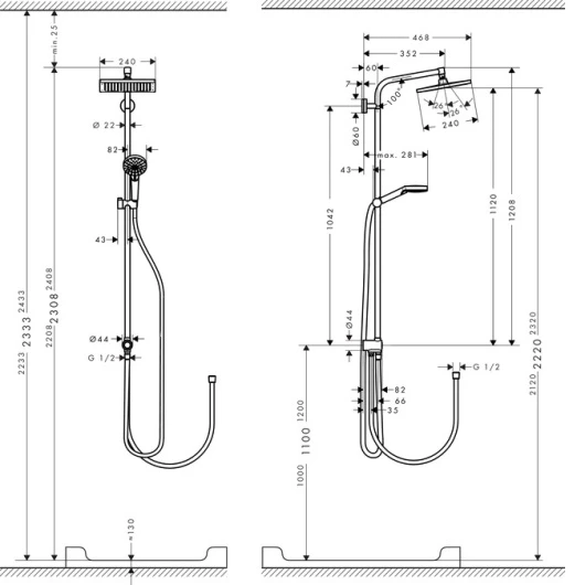 Фото 27289000 HG Crometta Е 240 1jet Showerpipe Reno Ecosmart душевая система