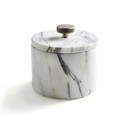 Фото 3SC Apuana 2.0 Контейнер с крышкой настольный d12хh8,5 см, цвет: мрамор White Statuario/никель сатинированный полированный