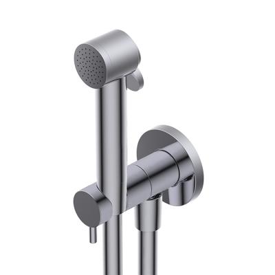 Фото Ritmonio Toilet accessories Гигиенический душ с лейкой из латуни, шлангом 800mm, шланговым соединением с держателем и запорным краном, цвет: Brushed