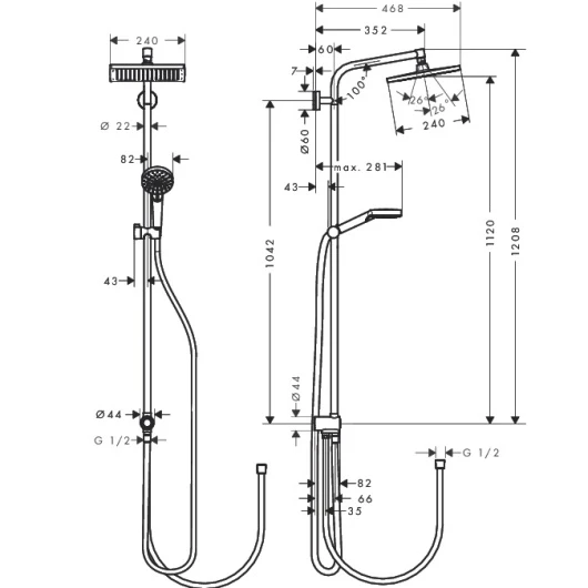 Фото 27289000 HG Crometta Е 240 1jet Showerpipe Reno Ecosmart душевая система