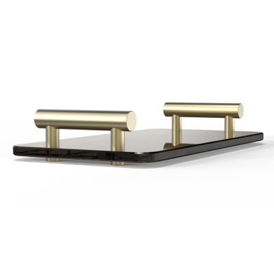 Фото Decor Walther Bar Tab Поднос с ручками, стеклянный, настольный, цвет: матовое золото / черное стекло