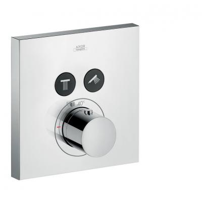 Фото Axor ShowerSelect Термостатический смеситель с двумя запорными клапанами, квадратный, внешняя часть, цвет: хром