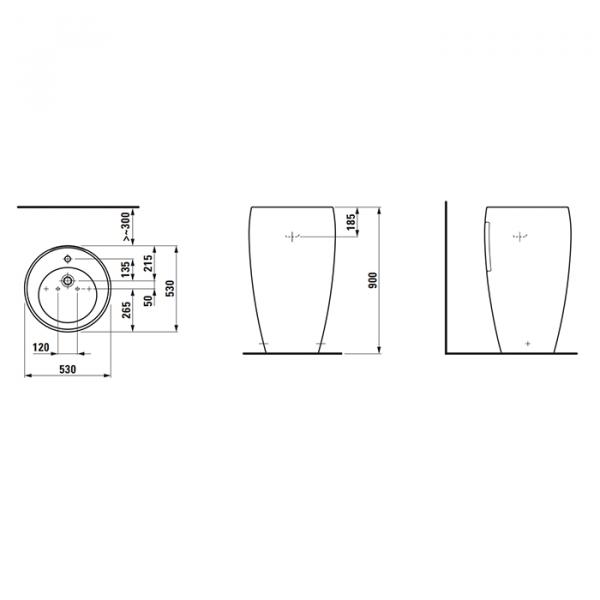 Фото Laufen Alessi One Раковина 53х53х90см, 1 отв., свободностоящие, покрытие LCC, цвет: белый