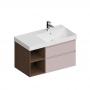 Фото Kerama Marazzi Тумба CUBO правая подвесная с ящиками 90, мальва матовая розовый- структ.орех