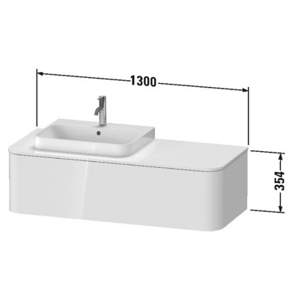 Фото Duravit Happy D.2 Plus Столешница 16x1300x550мм для тумбы #HP4932, HP4942, HP4952 ,HP4962, HP4972 с вырезом справа, DX, цвет: белый глянцевый