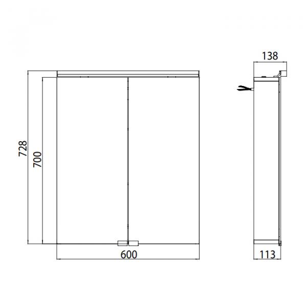 Фото EMCO Flat Зеркальный шкаф 60х72.7см., LED-подсветка, 2 двери, 2 полки, розетка, без нижней подсветки