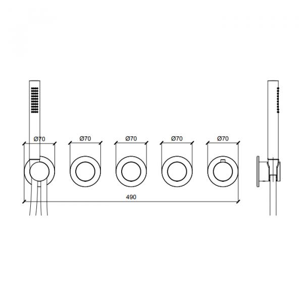 Фото Almar Modular PUSH Внешняя часть термостатического смесителя на 3 потребителя с модулем ручного душа,  цвет нержавеющая сталь брашированная AISI 316