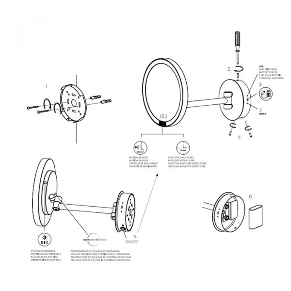 Фото Decor Walther Round Just Look WR Косметическое зеркало 21.5см, подвесное, увел. 5x, подсветка LED на аккумуляторе, цвет: хром