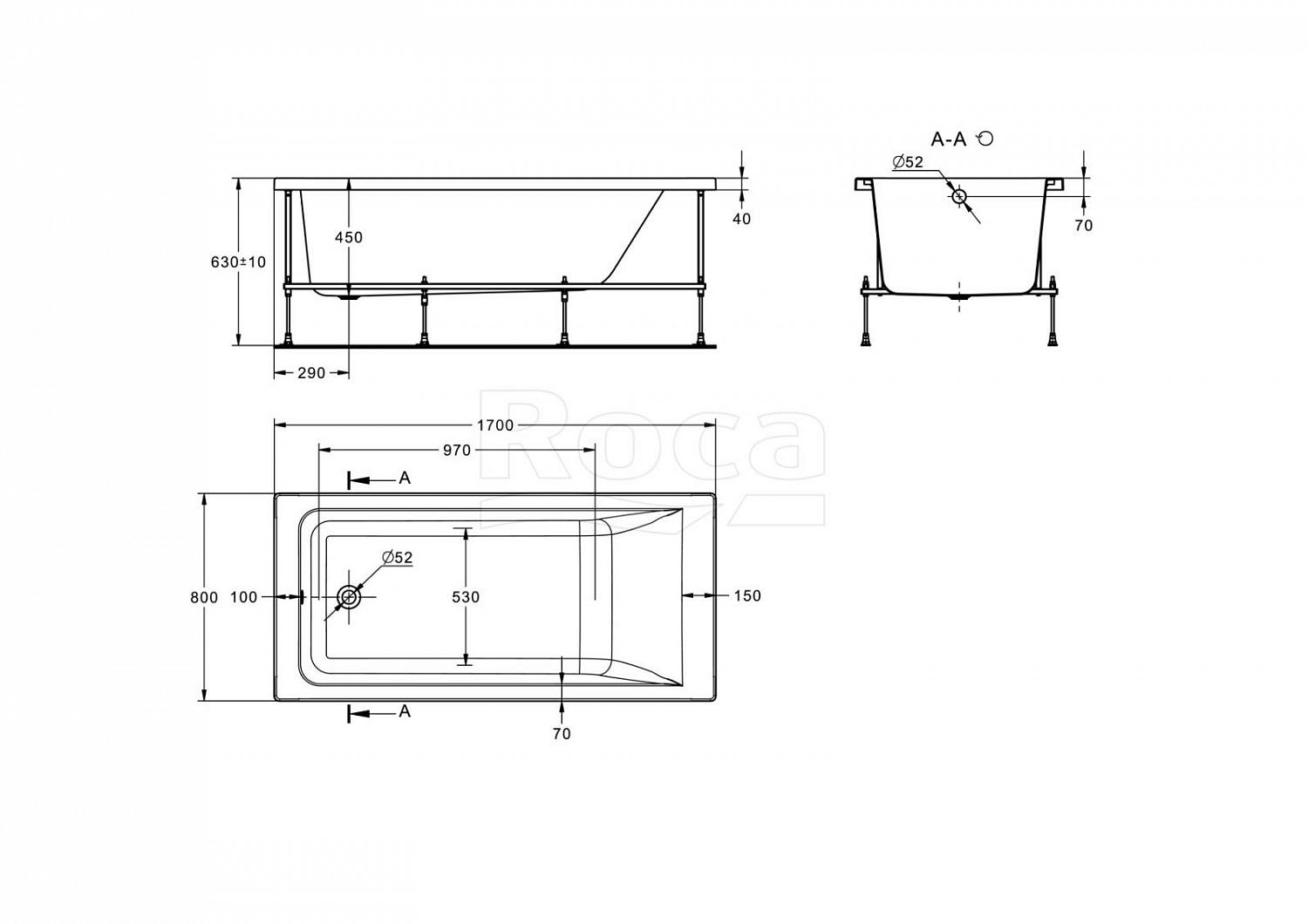 Фото Ванна акриловая Roca EASY 170x80 прямоугольная, белая (Z.RU93.0.762.4)